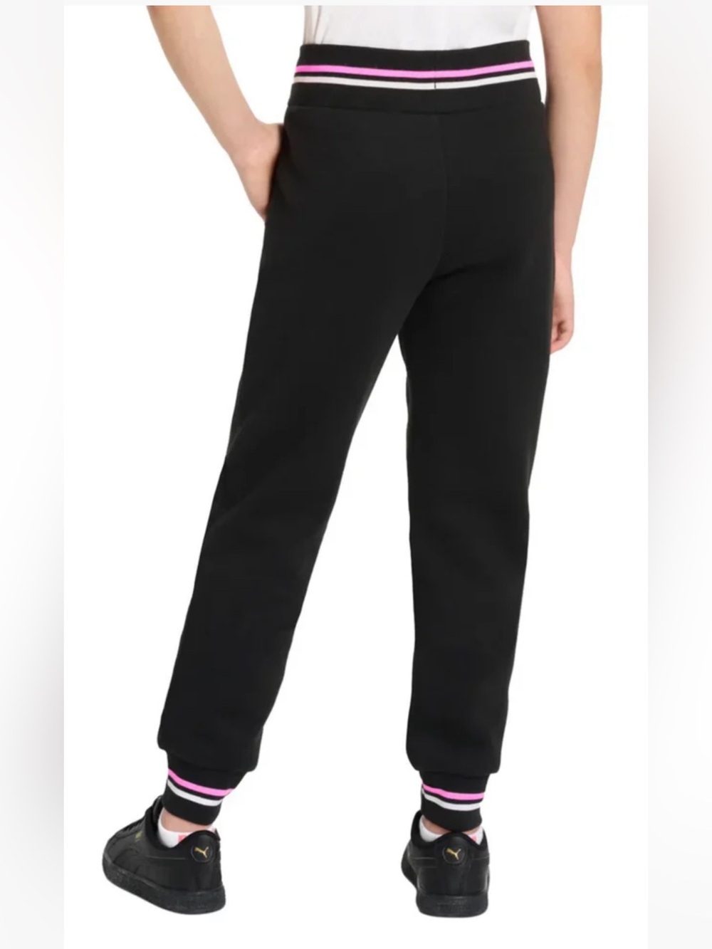 Puma Black Joggers with Pink Logo and Stripe Cuffs - Picture 2 of 2